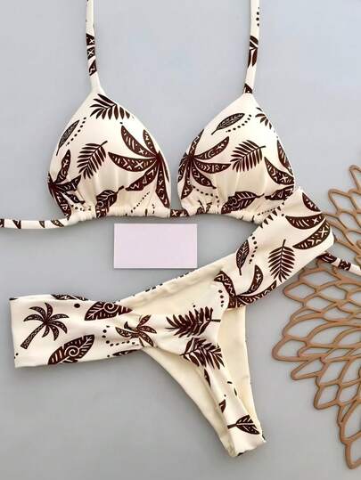 两件套休闲可爱优雅性感波西米亚风花卉系带编织比基尼泳衣，海滩度假，春夏