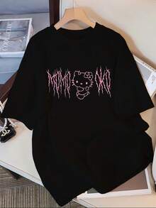 Spring/Summer/Autumn 2025 New Relaxed Crew Neck T-Shirt, Loose Fit, Cartoon Pattern, Essential For Home And Daily Commutes. - Black - View 6