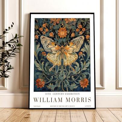 1pc Frameless William Morris Butterfly Art Print, Vintage Textile Design Poster For Living Room, Bedroom, Dorm, Back To School, Wall Prints, Room Decor Gift