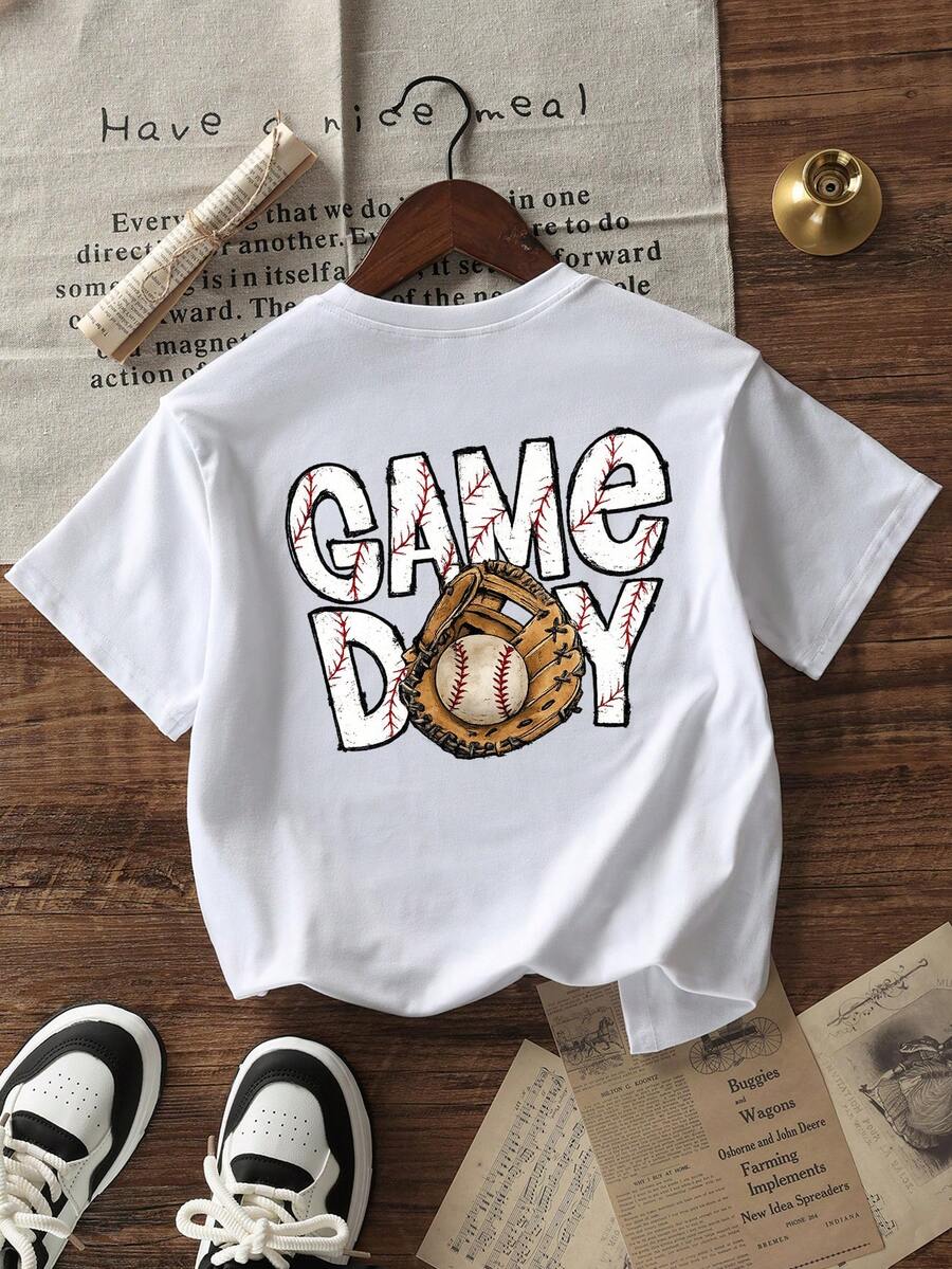 嬰兒「Game Day」棒球主題短袖T恤,休閒舒適,適合運動與戶外玩耍 - 白色 - 查看 1