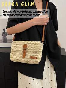 Retro-Chic Woven Tote Bag Beach Vacation Straw Crossbody Bag Summer Casual Messenger Bag Vintage Rustic Handbag Forest Cottagecore Handbag Inspired Woven Bag-Perfect For Beach Trips Vacations Commuting Parties Birthday Gifts Valentine's Day Gifts Mother's Day Gifts - 小號米白色 - 查看 6