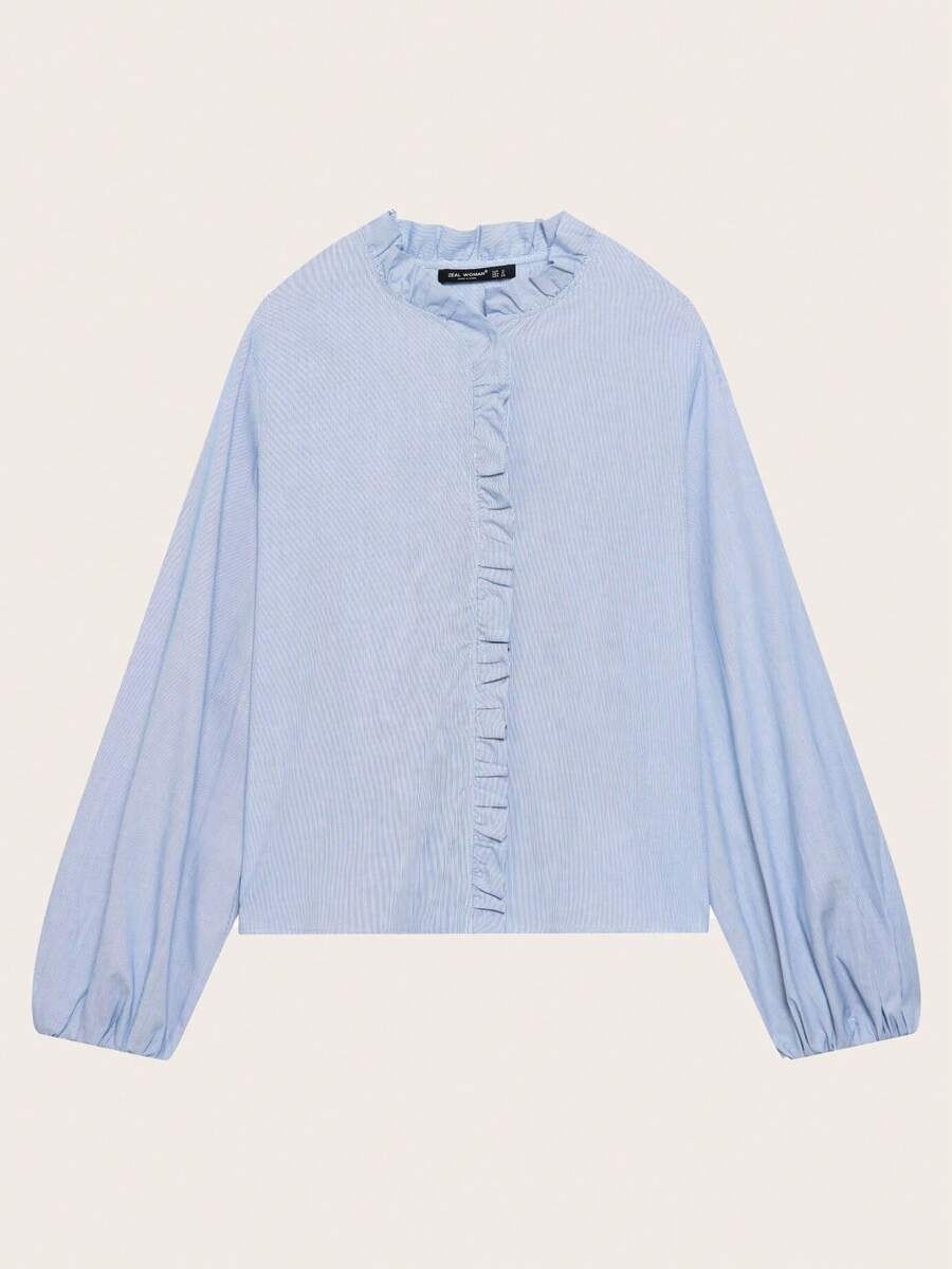 Striped Collar Casual Shirt, Spring/Summer - Blue and White - View 1