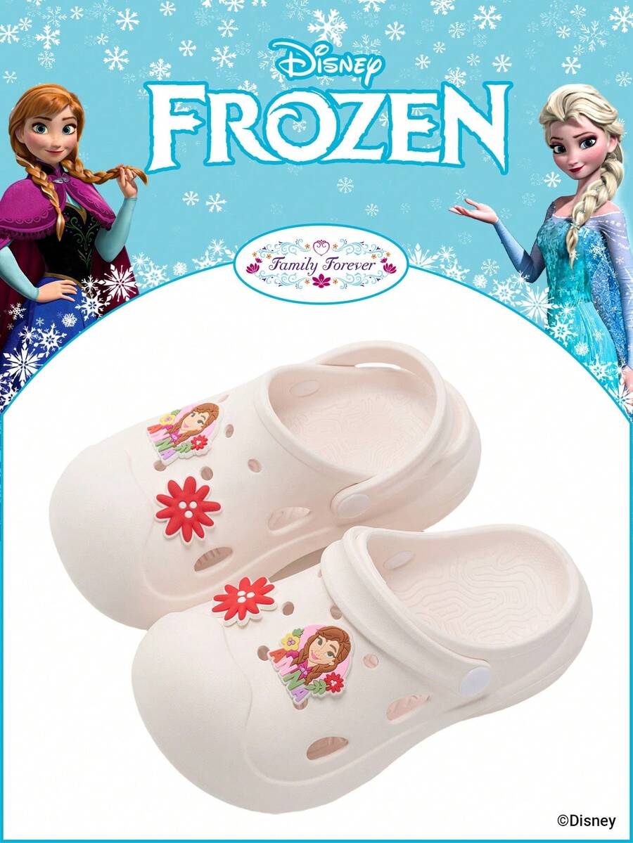 Disney 1 Pair Frozen Authorized Collaboration Kids' Breathable Mesh Shoes, Elsa Princess/Anna Princess/Arendelle Princess Perforated Sandals, Suitable For Daily Wear, Festivals, Sports, Outdoor, Comfortable, Non-Slip, Breathable - White - View 1