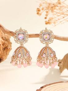 1 Đôi bông tai thời trang, bông tai vàng đính pha lê thanh lịch với hạt ngọc bích hồng và tua rua, thích hợp cho phụ nữ và bé gái đeo hàng ngày, dự lễ hội, đám cưới và tiệc tùng/Quà tặng trang sức - Cổ điển - Xem 6