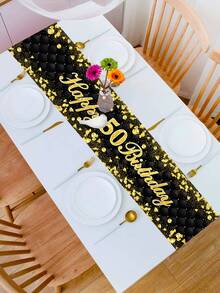 1pc "Golden Milestone" 18th Birthday Table Runner - Elegant Black & Gold Glitter Design, Suitable For Mature Adult Party - Multicolor - View 4