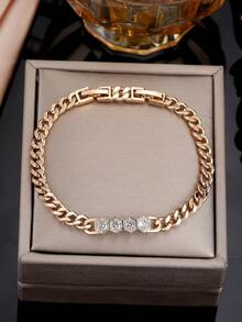 1件小众设计水钻镶嵌链手链，奢华优雅情侣款，简约百搭时尚配饰 - 手鍊 - 查看 1