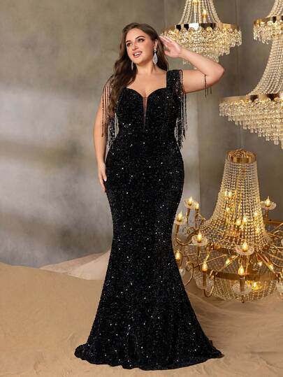 Faeriesty 大码女士优雅正式晚礼服 - 心形领口美人鱼礼服，亮片装饰修身胸衣 - 完美适用于新年晚会、正式晚宴、豪华婚礼招待会、著名颁奖典礼和高档晚宴