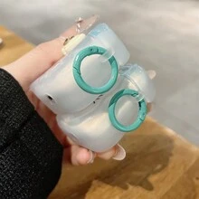 1pc Sanrio Cartoon Cute KT Kitty Diamond Butterfly Plush Pendant Protective Case, Compatible With Apple 1/2/3/4/Pro/Pro(2nd)/Pro(3rd), Anti-Fall Anti-Scratch Bluetooth Earphone Cover - Mint Green [cat + Button] - View 5