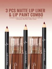Pudaier 3 PCS Hydrating Lip Gloss & Lip Liner Set Lip Combo - Define Our Lips With 3D Precision Achieve Dewy Look For Any Occasion Perfectly Versatle For Every Makeup Style - BỘ 3 MÓN - Xem 7