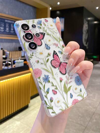 1pc Butterfly & Flower Pattern Android Phone Case, Precise Camera Cutout Compatible With Samsung Galaxy S25 Ultra/Galaxy S24 Ultra/S24/S23 Ultra/A56 5G/A55 5G/A52s 5G/A26 5G, Nothing, Pixel, Protective Cover