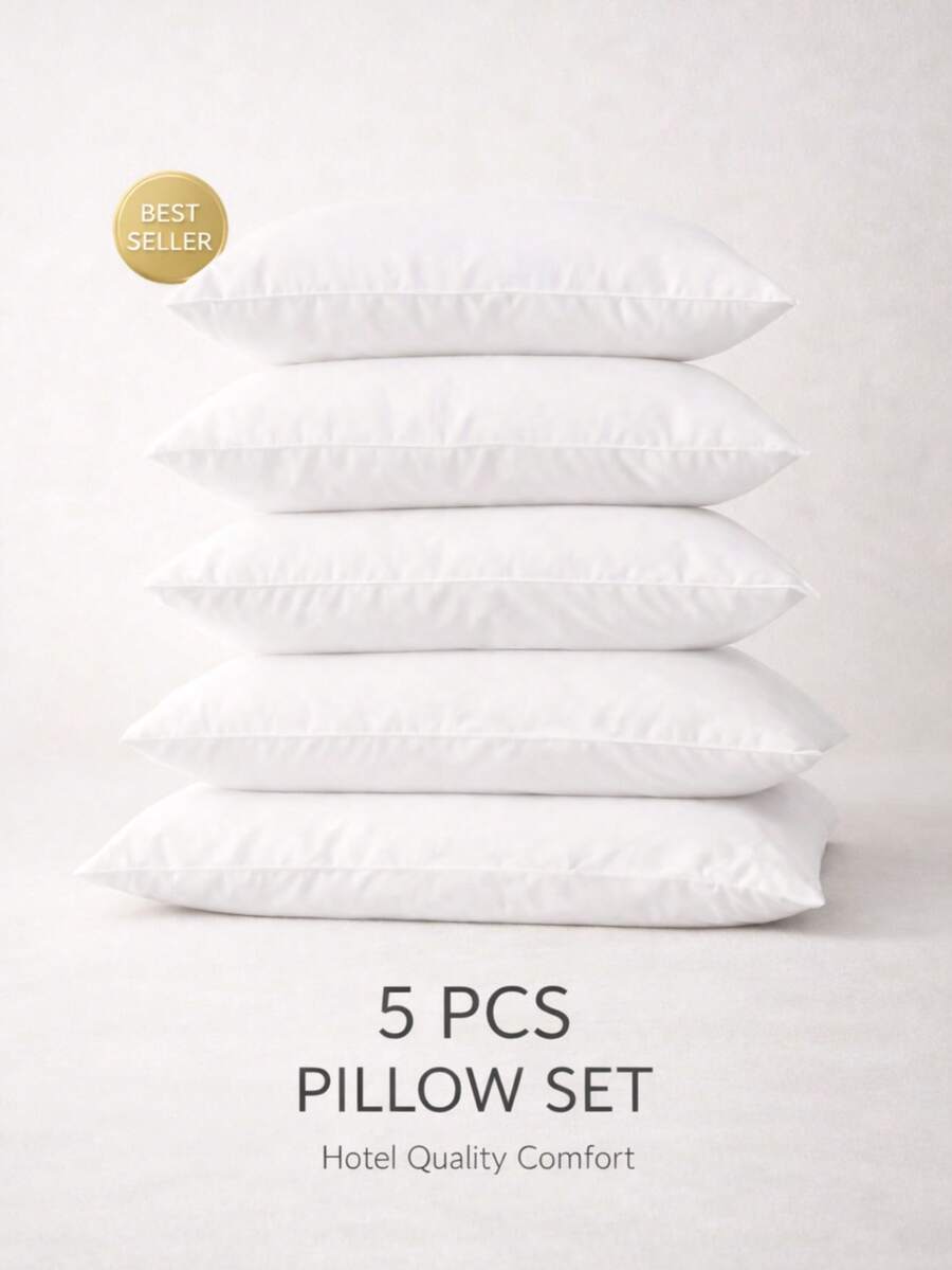 Hotel Collection 5 Pcs Pillow Set 50x70 Cm – Luxury Soft Microfiber Filling, Breathable & Hypoallergenic, Hotel Quality Bed Pillows For Bedroom – Made In Turkey - White - View 1