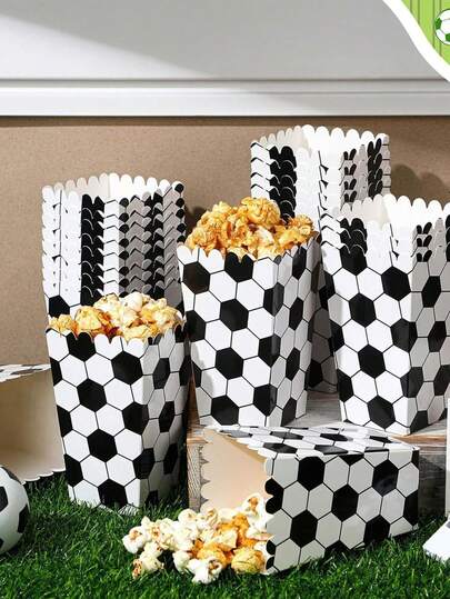 10pcs Football Themed Popcorn Boxes, Football Theme Party Decorations, Hexagonal Football Pattern Black & White Party Favors, Wedding Birthday Party Decorations, Popcorn Boxes, Popcorn Bags, Bucket Containers Sports Party Favors, Party Decorations, Party Supplies