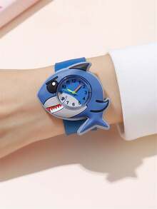 Reloj de pulsera infantil de cuarzo con diseño de tiburón de dibujos animados - Azul - Ver 2