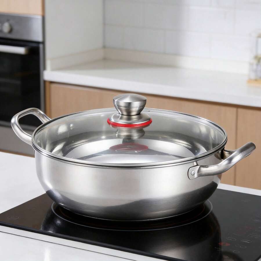 大容量不锈钢火锅，不锈钢汤锅，适用于电磁炉，底部快速导热，316不锈钢材质 - 銀色 - 查看 1