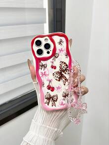 蝴蝶结奶油色纹理透明彩绘卡通手机壳，带链条，兼容 14、14 Pro、14 Pro Max、13、13 Pro、13 Pro Max、11、11 Pro Max、12、12 Pro、12 Pro Max、XR、XS、15、15 Pro、15 Pro Max、16、16 Pro、16 Pro Max、17、17 Pro、17 Air、17 Pro Max 系列 - 彩色 - 查看 4