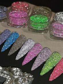 1 Set Shimmering Crystal Diamond Nail Art Glitter Kit, Holographic Glitter & Rhinestones, Purple-Blue Sequin Nail Decoration DIY - View 4