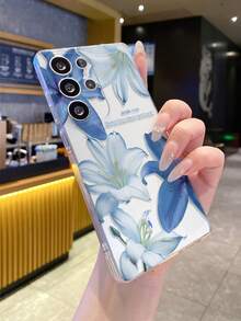 1pc Delicate Blue & White Lily Flower Pattern Android Phone Case, Precise Camera Cutout Compatible With Samsung Galaxy S25 Ultra/Galaxy S24 Ultra/S24/S23 Ultra/A56 5G/A55 5G/A52s 5G/A26 5G, Nothing, Pixel, Protective Cover - Clear - View 3