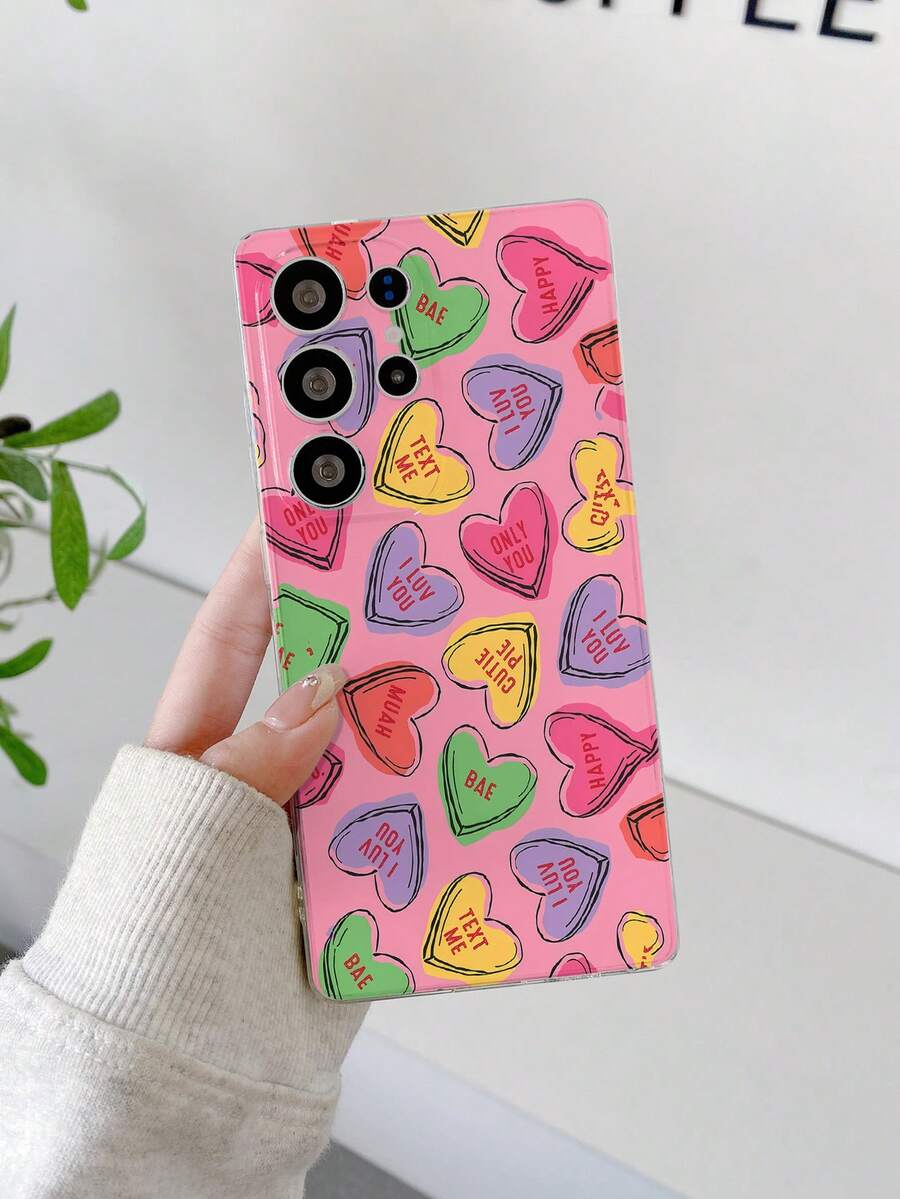 1pc Heart Pattern Transparent Minimalist Soft Phone Case Compatible With Samsung Galaxy S22/S23/S24 Ultra, M36/S25 Ultra, A56 5G/S22+, Original Handpainted Soft Protective Cover, Anti-Drop Design, Gift For Girlfriend - Multicolor - View 1
