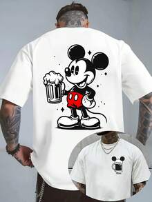 (230 G Pure Cotton T-Shirt)Disney Tshirt,Mickey Mouse, Beer Mug Flowers Graphic Tees ,Street Fashion Casual T-Shirt,100 Percent Cotton.Men's T-Shirt, Men's Casual, Comfortable, Fashionable T-Shirt, Street Style Cotton - 白色 - 查看 1