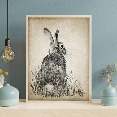 1pc, Canvas Wall Art, Framed Wall Decor, Vintage Easter Bunny Canvas Poster - Retro Rabbit Wall Art, Easter Decor, Easter Poster, Cafe Decor, Seasonal Artwork Spring Home Decor, Room Decor Aesthetics, Dorm Decor, Bedroom Decor, Living Room Decor, Bathroom Decor, Kitchen Decor, Dining Room Decor, Apartment Decor, College-Style Art