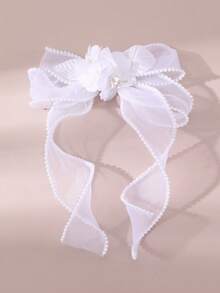 1pc Women's Fashion Elegant White Mesh Flower Butterfly Pearl Hair Clip, Suitable For Daily, Festivals, Weddings, Parties - White - View 8