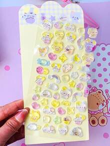 High Quality 3D Cute Stickers, Interesting Shiny Embossed Decorations, Stereoscopic Interesting Japanese Anime Stickers, Crystal Stickers, Solid Material, Exquisite Stereoscopic Shape, Self-Adhesive Waterproof Non-Stick Decorative Stickers, With Texture Effect And Rich Decorative Atmosphere, Mixed Color Design, Asymmetric Shape, Waterproof Decorative Stickers - Multicolor - View 3