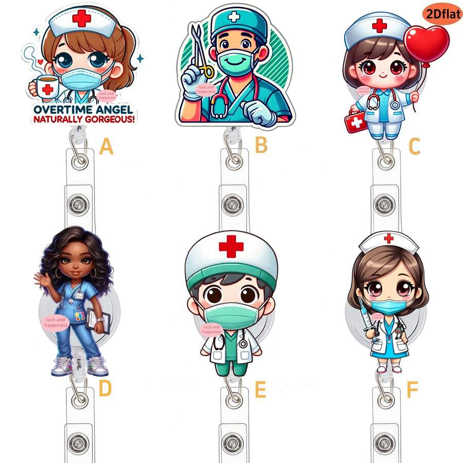 Cute Retractable Badge Reel With Medical Theme, Cartoon Doctor & Nurse Design, Suitable For ID Cards, Student IDs, Versatile Patterns, Healing Style, Practical And Convenient, Ideal For Medical Staff Daily Use Or Holiday Gifts - Multicolor - View 1