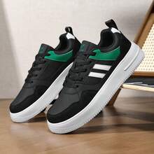 SAILUOPU 男士厚底滑板鞋 黑色 绿色双条纹 厚底平台休闲运动鞋 - 黑色 - 查看 4