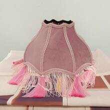 优雅公主灯罩，复古蓝/粉/橙/黑丝绒流苏灯罩，流苏装饰灯罩（仅灯罩，不含灯座） - 粉紅色流蘇公主燈罩 - 查看 8