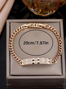 1pc Fashionable Minimalist Rhinestone Inlaid Cuban Link Bracelet, Luxury Feel, Versatile Delicate Jewelry Gift Or Personal Use - Bracelet - View 3