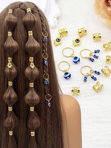 16 chiếc mặt dây chuyền hình mắt quỷ phong cách Hippie dùng cho tóc tết dreadlock và các phụ kiện tóc khác, trang sức tóc cho tóc tết dành cho phụ nữ và bé gái. - Vàng - Xem 1