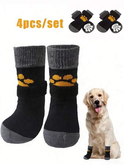 4pcs/Set Dog Cat Shoes Socks, Anti-Slip Dog Socks, Soft Adjustable Pet Paw Protector, Dog Shoes, Pet Shoes Pet Paw Protector, Suitable For Small, Medium And Large Dog