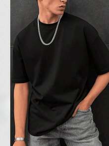 Men's Fashionable Loose Fit Short Sleeve T-Shirt |   Exquisite Design |   Summer Essential |   Easy To Match |   Showcase Your Style Anti-Wrinkle Cotton T-Shirt - màu đen - Xem 7