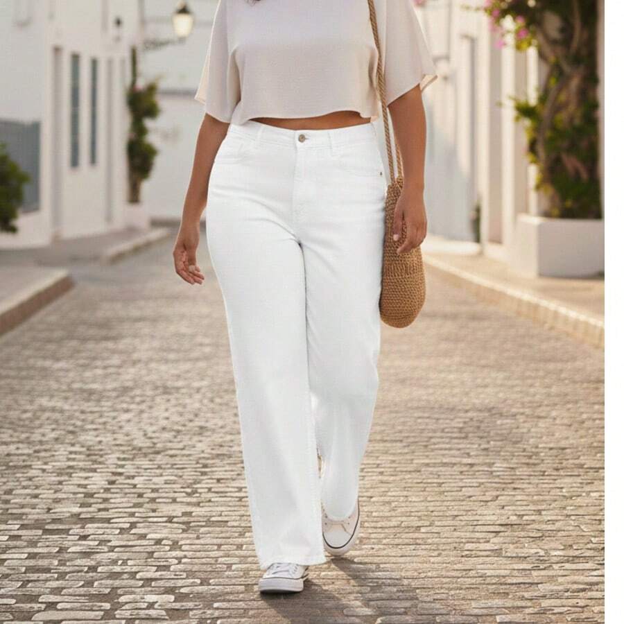 Women's Plus Size Wide Leg Jeans, Sizes 46 To 54, Very High Quality - 白色 - 查看 1