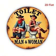 2D Flat Metal Wall Art - 8"X8" Vintage Western Theme "Men's & Women's" With Cowboy And Cowgirl Illustration, Suitable For Country Decor In Bar, Cafe, Office And Bathroom, Unique Gift Idea, Cafe Decor | Vintage Western Design | Durable Metal Art, Western Wall Art, Random Hole Placement - Multicolor - View 6