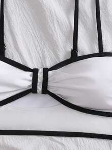 休闲优雅镂空白色黑色滚边度假沙滩泳装套装 - 白色 - 查看 7