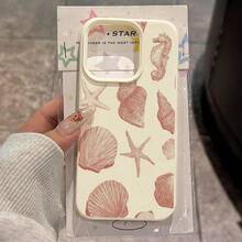1pc TPU Material Gradient Conch Retro Ocean Pattern Phone Case Suitable Compatible With Apple 17 Pro Max/17/16 Pro Max/15/13/12/11, S20 FE/A15/S24/A55, Note 11/Note 12/Note 13 Pro, Full Coverage Anti-Drop Soft Protective Phone Case - White - View 1