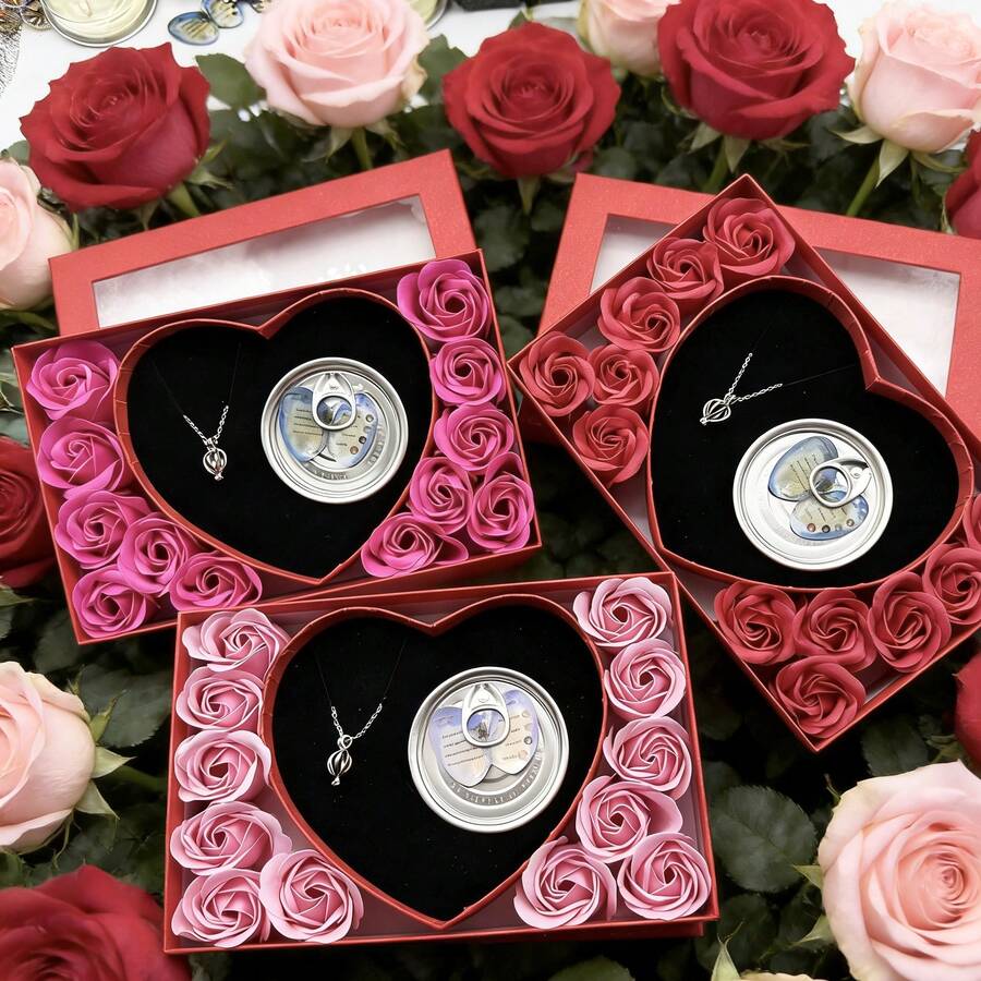 A Box Valentine'sa Day Surprise: Heart Shaped Rose Gift Box With Love Pearl Necklace Set - Multicolor - View 1