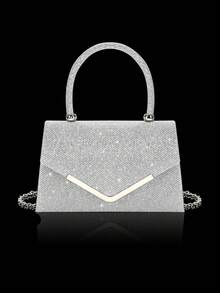 Shiny Ladies' Evening Clutch, New Stylish Handbag And Evening Bag, Paired With A Three Pieces Sparkling Rhinestone Evening Jewelry Set, Including A Dazzling Pendant Necklace, Earrings, And Bracelet. Perfectly Matches Wedding Dresses, Sequin Dresses, And Prom Gowns, Suitable For Parties, Weddings, And Proms. - Silver - View 2