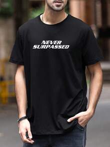 男士时尚赛车文化印花黑色圆领短袖T恤，夏季 - 黑色 - 查看 2