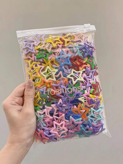 50个/套 可爱卡通星星发夹，Y2K风格甜美少女发饰，金属发夹，发饰，礼物，Y2K风格，旅行必备，发饰，发夹，可爱少女单品，女士礼物，女士配饰，秋冬季，美发工具，卷发工具，多功能配饰，日常配饰