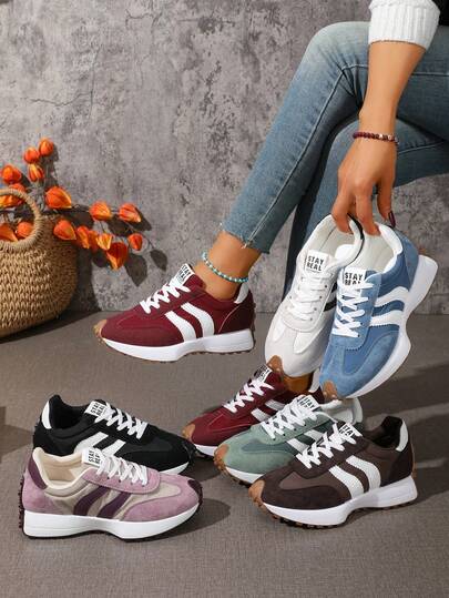 Shoes Retro Chunky Sneakers Instep Bulky Running Sneakers For Women, Shoes For Women,Women's Comfortable Lace-Up Sneakers - Lightweight Multifunctional Casual Shoes, Non-Slip Rubber Sole, Suitable For All Seasons