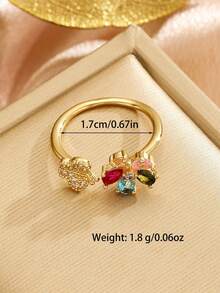 1pc Casual, Interesting, Elegant, Luxurious Gold Stainless Steel Small Flower Butterfly Zirconia Ring Set, Suitable For Children, Students, Decoration, Party, Holiday Gift - Gold - View 5