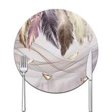 双面防滑PU隔热垫桌垫耐热餐垫饮料杯垫厨房餐具沥水垫可水洗桌面垫适用于节日用餐和厨房餐桌羽毛图案 - 白色 - 查看 11