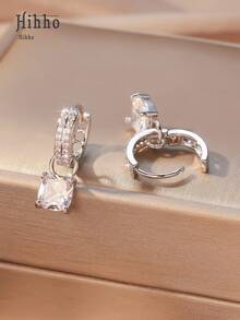 Hihho 一对奢华百搭方形锆石镶嵌吊坠耳环，时尚百搭，适合女性日常佩戴、办公通勤、节日送礼。 - 方形耳環 - 查看 4