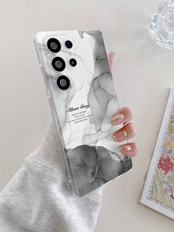 1 pièce Étui de téléphone transparent à texture de marbre minimaliste et doux compatible avec Samsung Galaxy S22/S23/S24 Ultra, M36/S25 Ultra, A56 5G/S22+. Housse de protection d'origine peinte à la main, design anti-chute, cadeau pour la petite amie