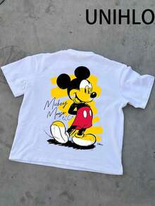Disney UNIHLO Mickey  Print  Summer Casual Versatile Pure Cotton T-Shirt Suitable For Any Place - White - View 4