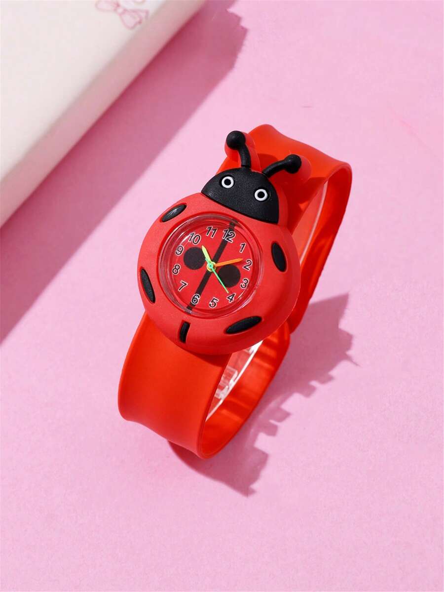 Đồng hồ đeo tay trẻ em hoạt hình họa tiết bọ rùa dễ thương. - Đỏ - Xem 1