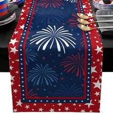 Patriotic 4th Of July Table Runner - Stars & Fireworks Design, Linen Blend, Perfect For Independence Day & Memorial Day Decor, Available In Multiple Sizes (13x48", 13x72", 13x108") - 樣式 1 - 查看 8