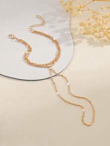 Hand Chain Bracelets For Women - 14K Plated Dainty Stackable Paperclip Link Bracelets Hand Chain Bracelet Ring Gold Bracelets For Women - Gold - View 5